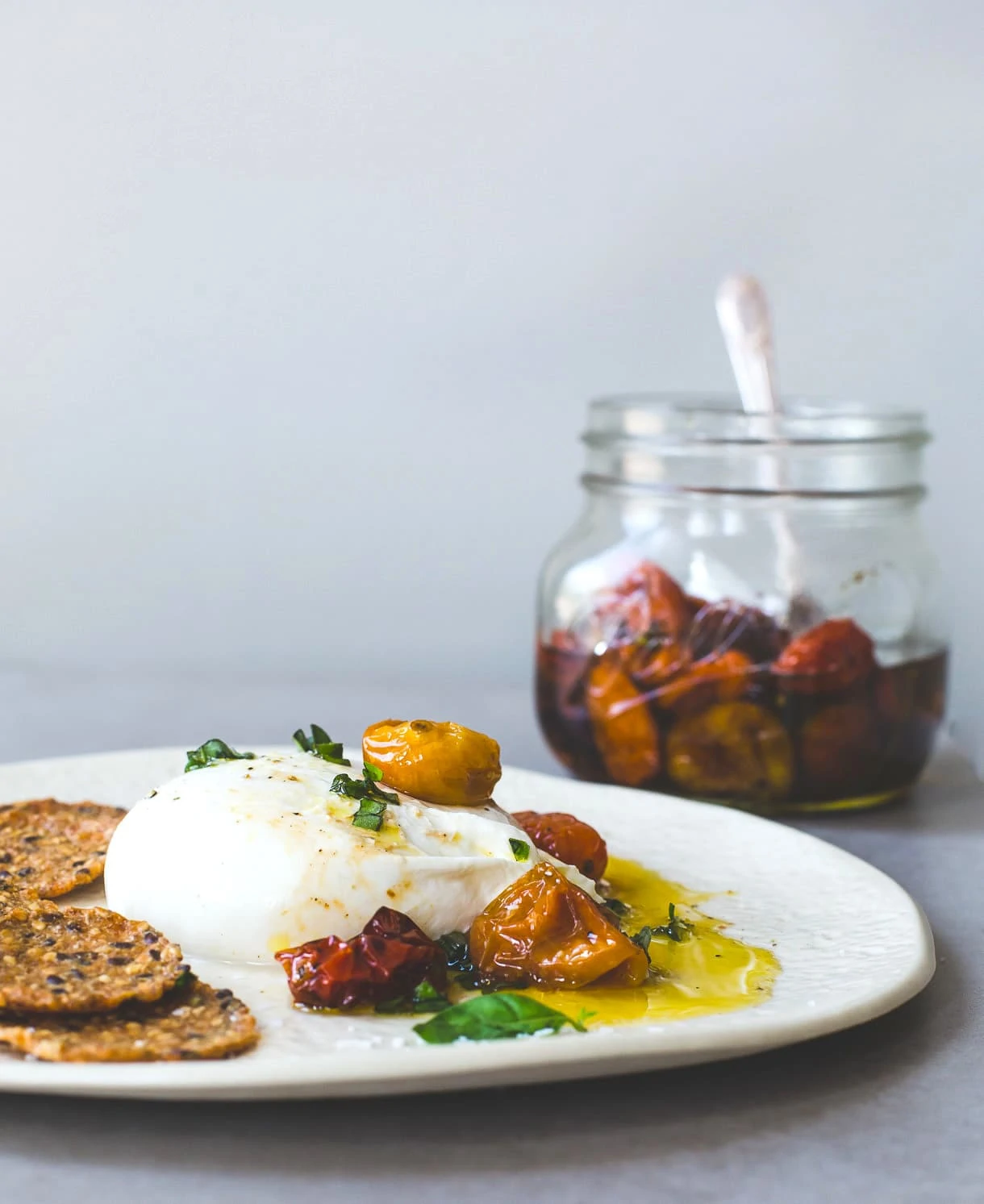 Burrata with Slow Roasted Cherry Tomatoes and Olive Oil