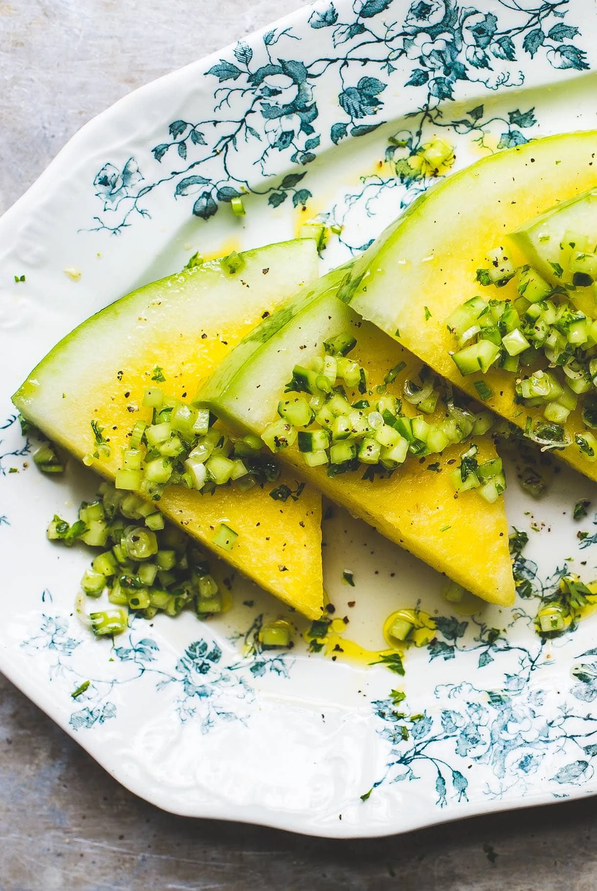 Yellow Watermelon Salad with Pickled Cucumber Relish {paleo}