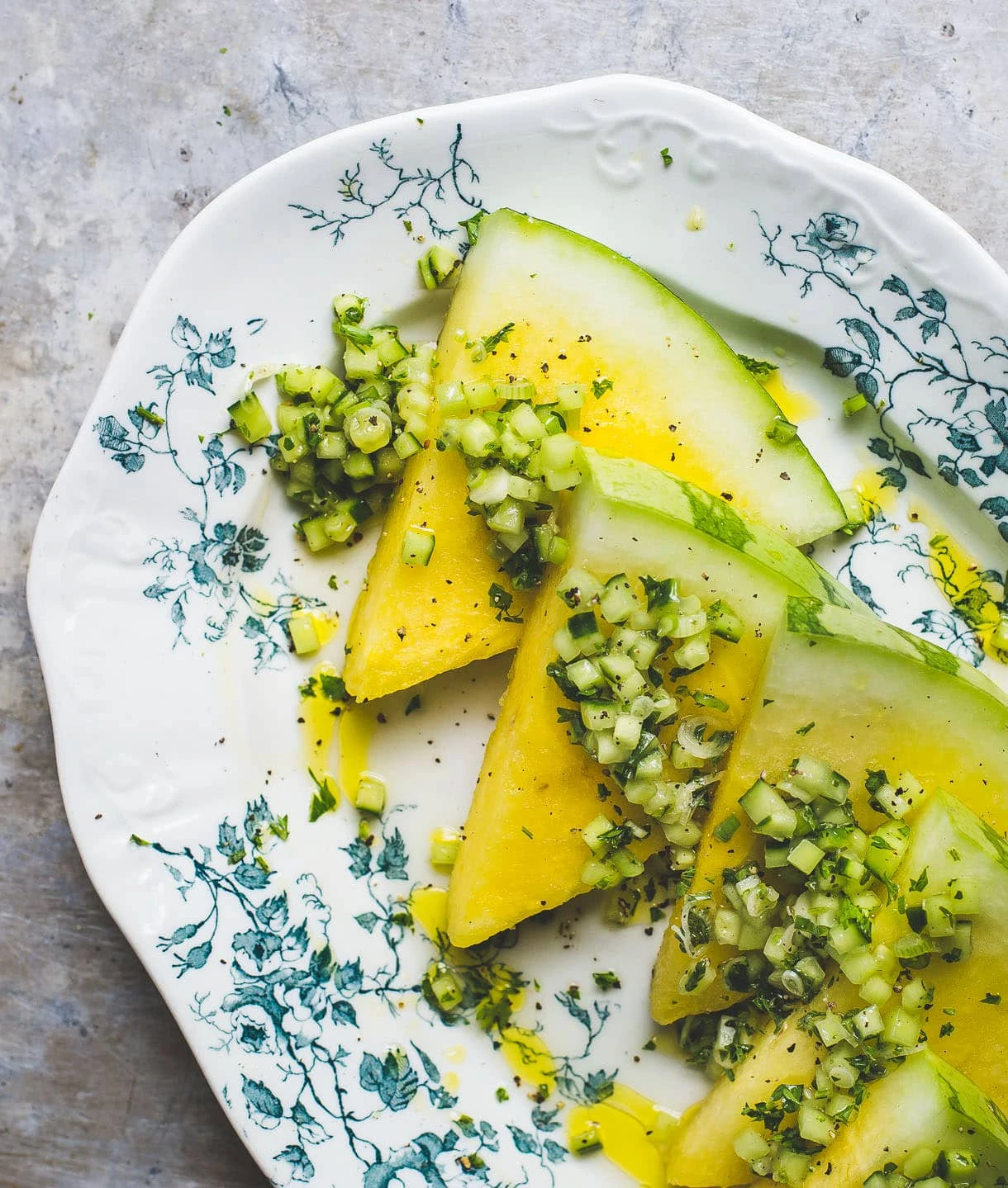 Yellow Watermelon Salad with Pickled Cucumber Ginger Relish {paleo}