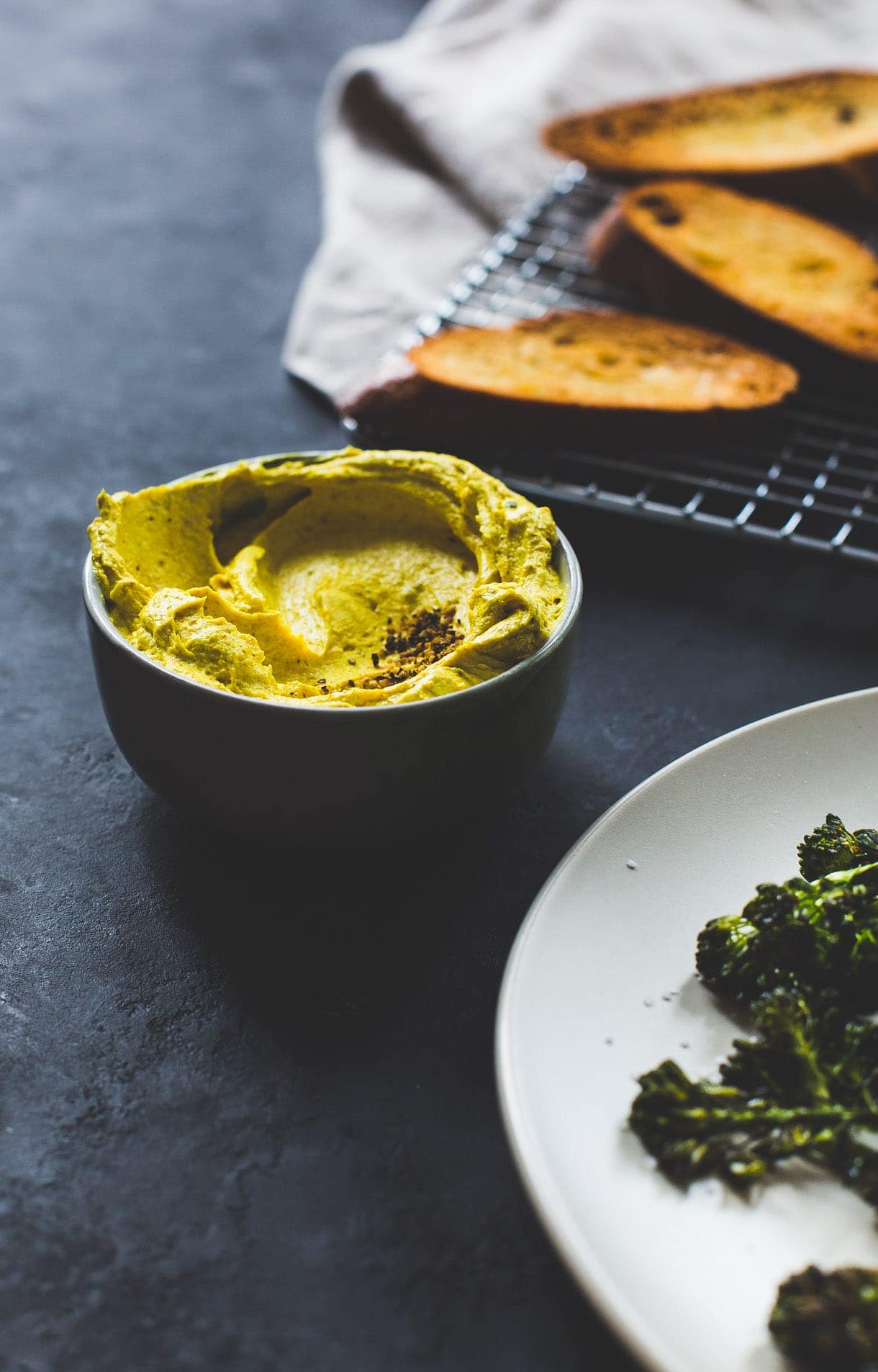 healthy appetizer: Roasted Broccoli and Turmeric Goat Cheese