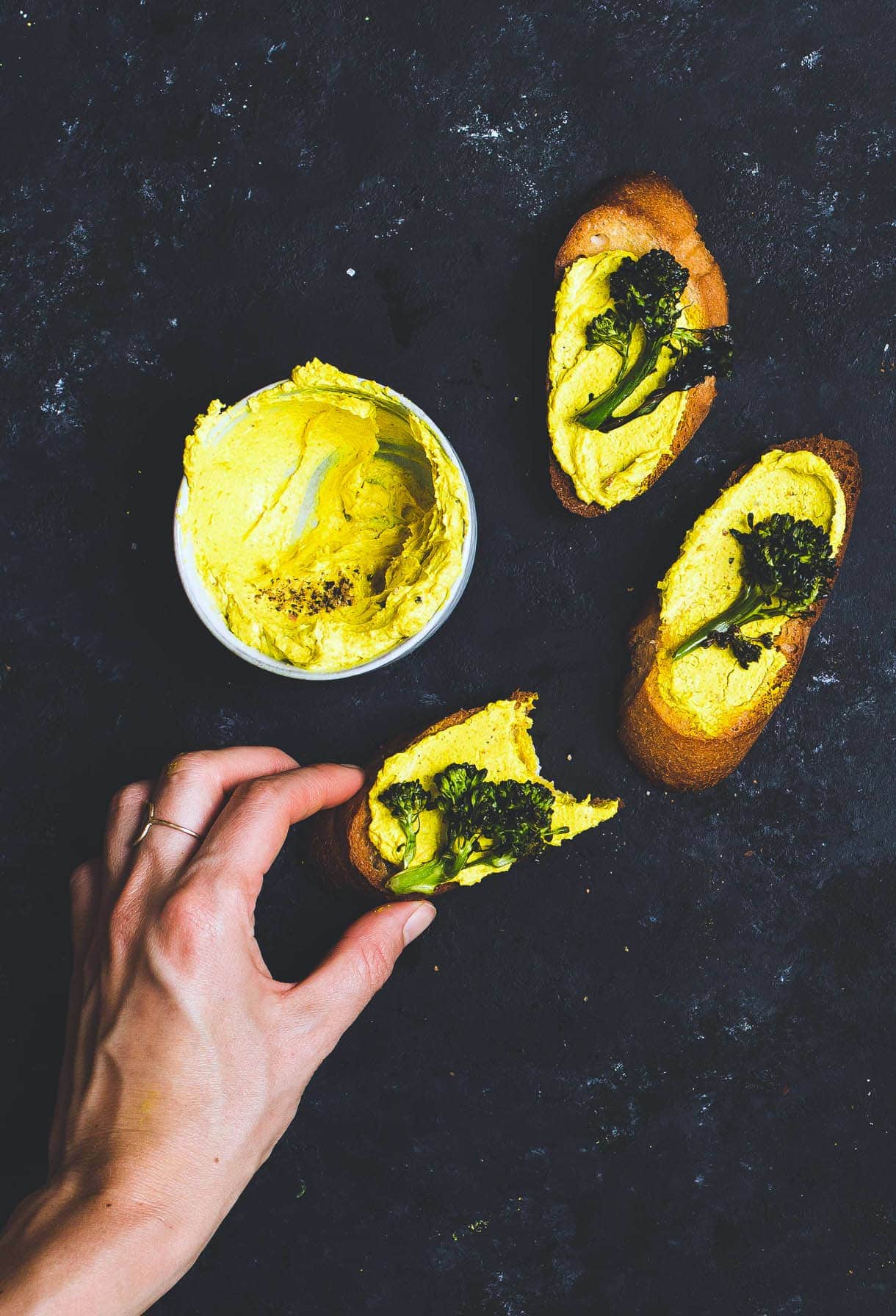 Roasted Broccoli and Turmeric Goat Cheese Crostini {heartbeet kitchen blog}