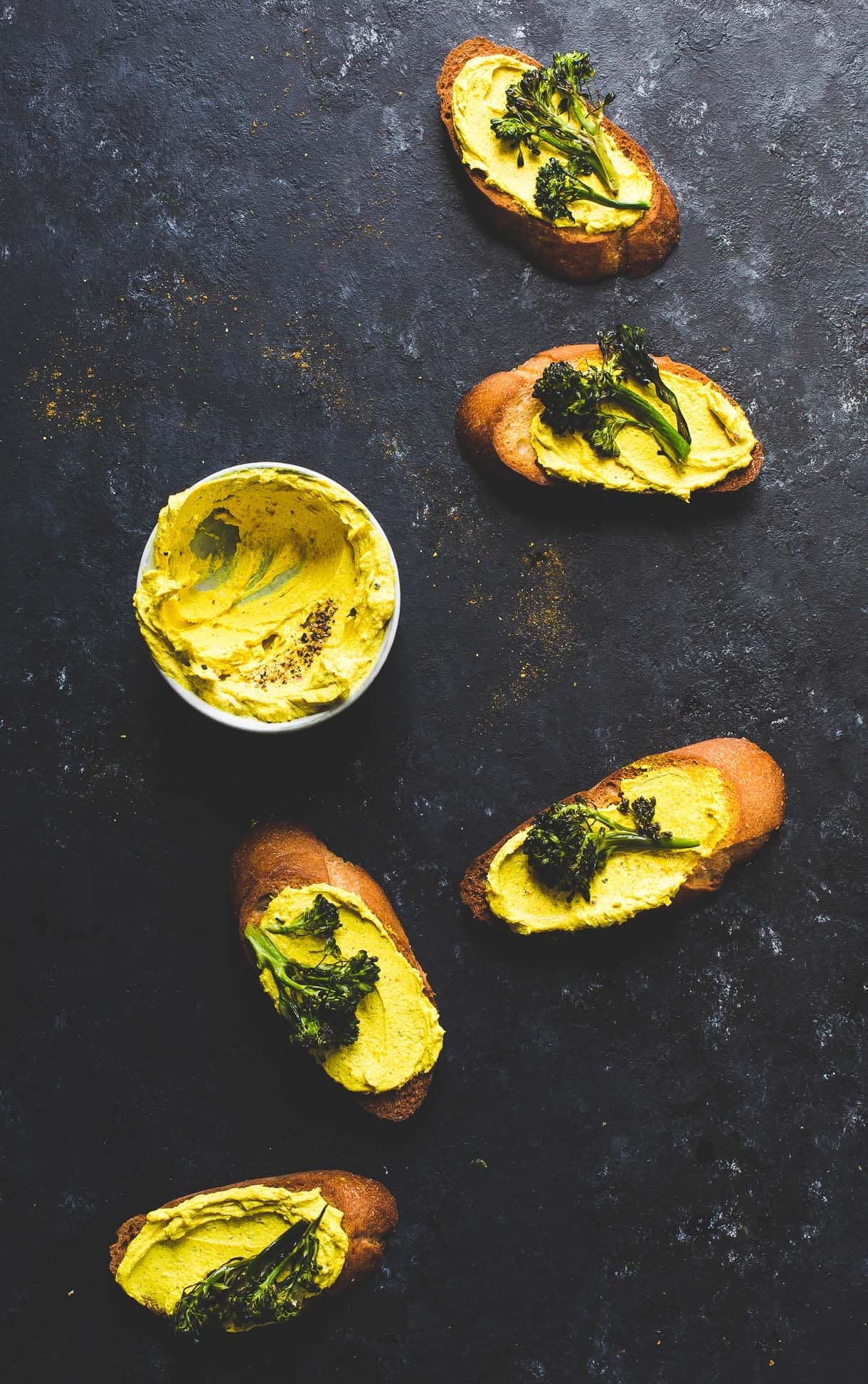 Roasted Broccoli and Turmeric Goat Cheese Crostini {heartbeet kitchen blog}