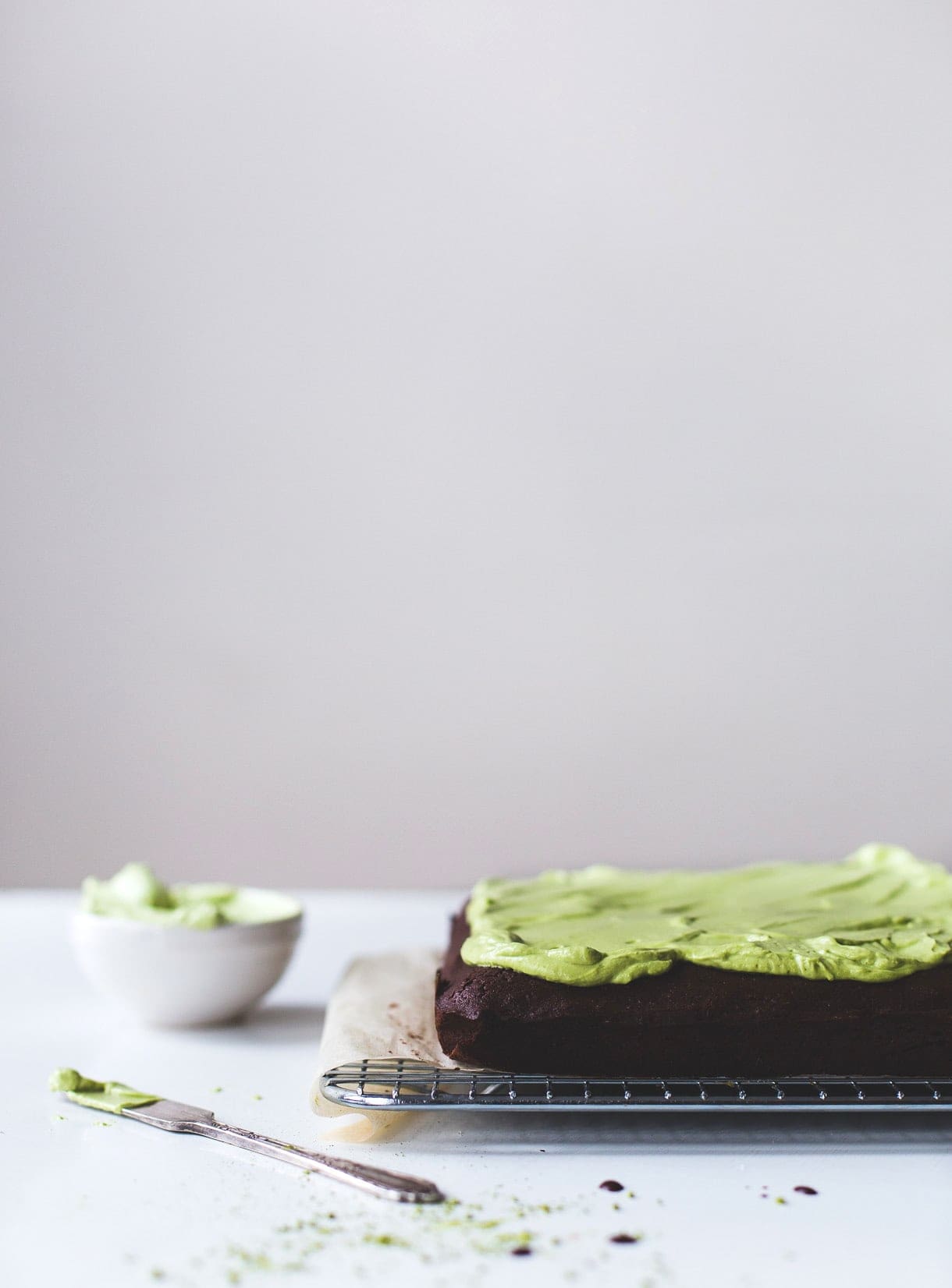 Dark Cocoa Brownies with Matcha Frosting