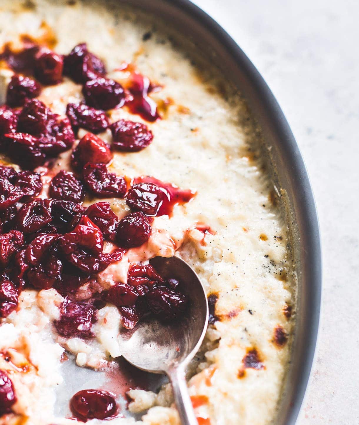 Effortless Baked Rice Pudding with Tart Cherries {gluten-free dessert}