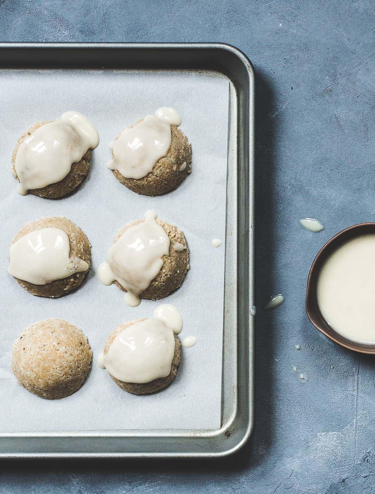 No-Bake Coconut Macaroon Snowcaps {gluten-free}, drizzled with coconut butter.