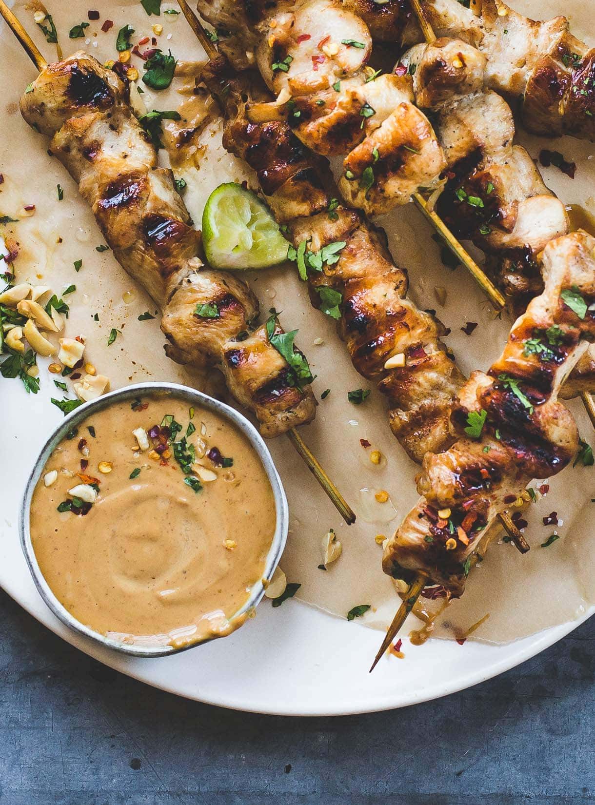 Thai Chicken Skewers with Peanut Sauce {made using indoor grill pan}