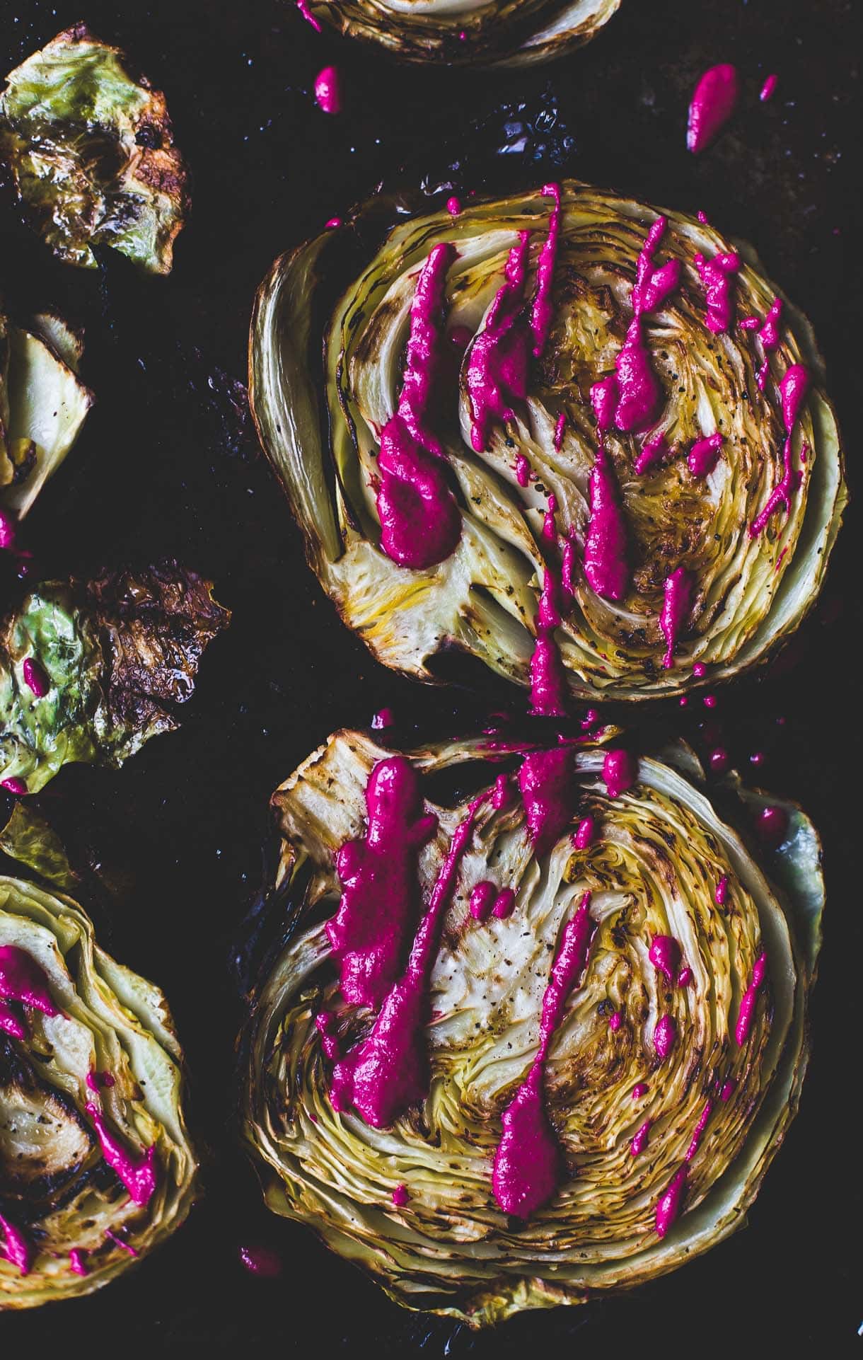 Roasted Cabbage Steaks with Garlicky Beet Sauce {vegetarian}