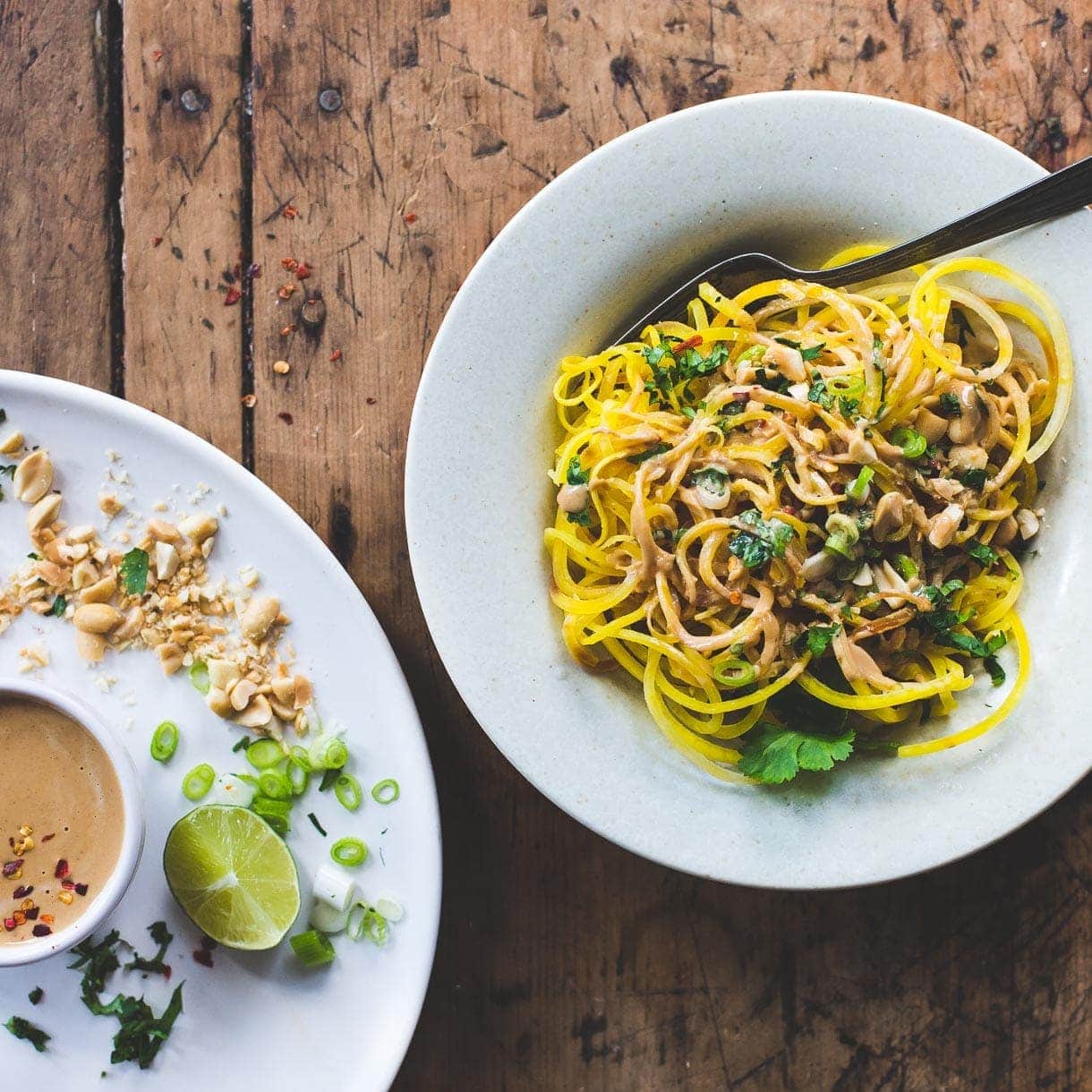 Golden Beet Noodles with Spicy Peanut Sauce