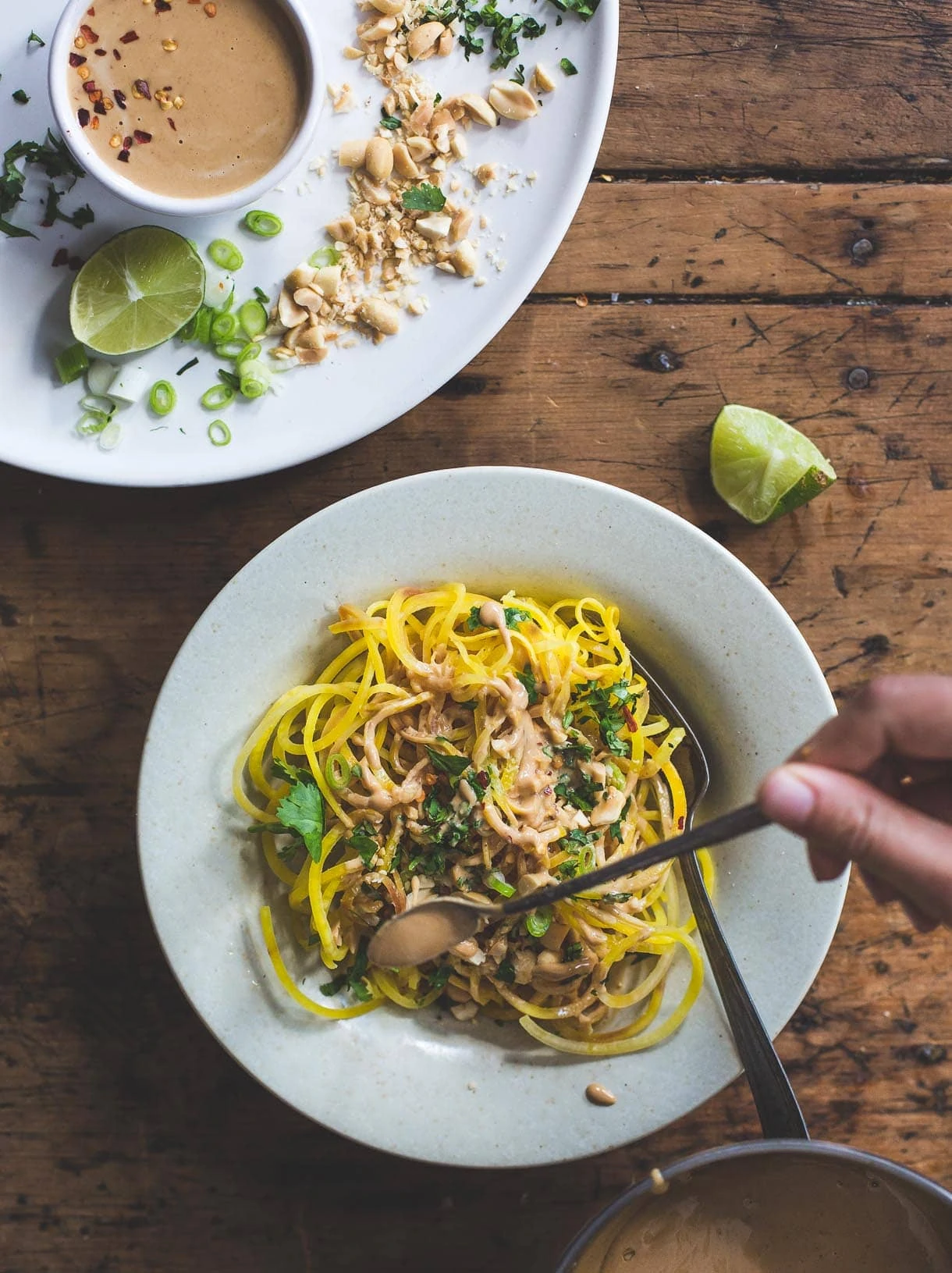 Golden Beet Noodles with Spicy Peanut Sauce {grain-free spiralized meal}