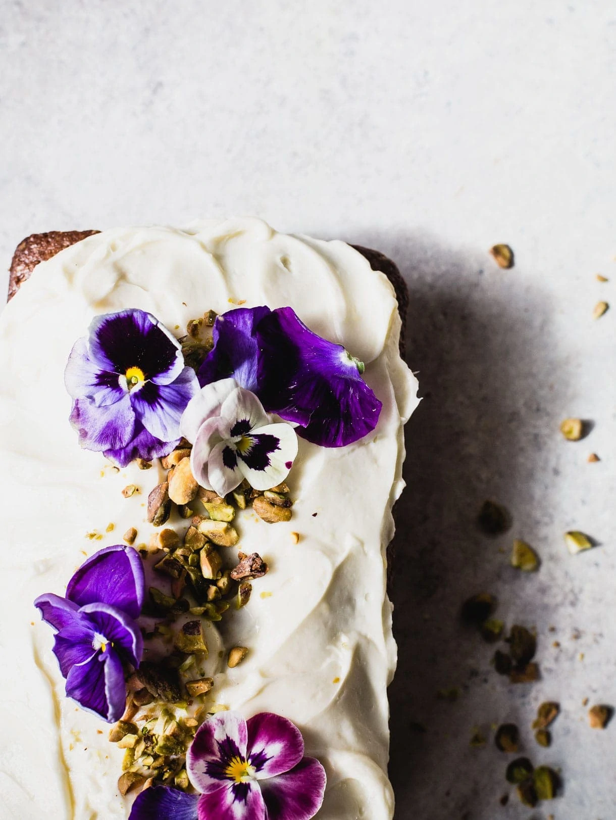 Gluten-Free Pistachio Cardamom Cake with Cream Cheese Frosting {made with teff flour, edible flowers}