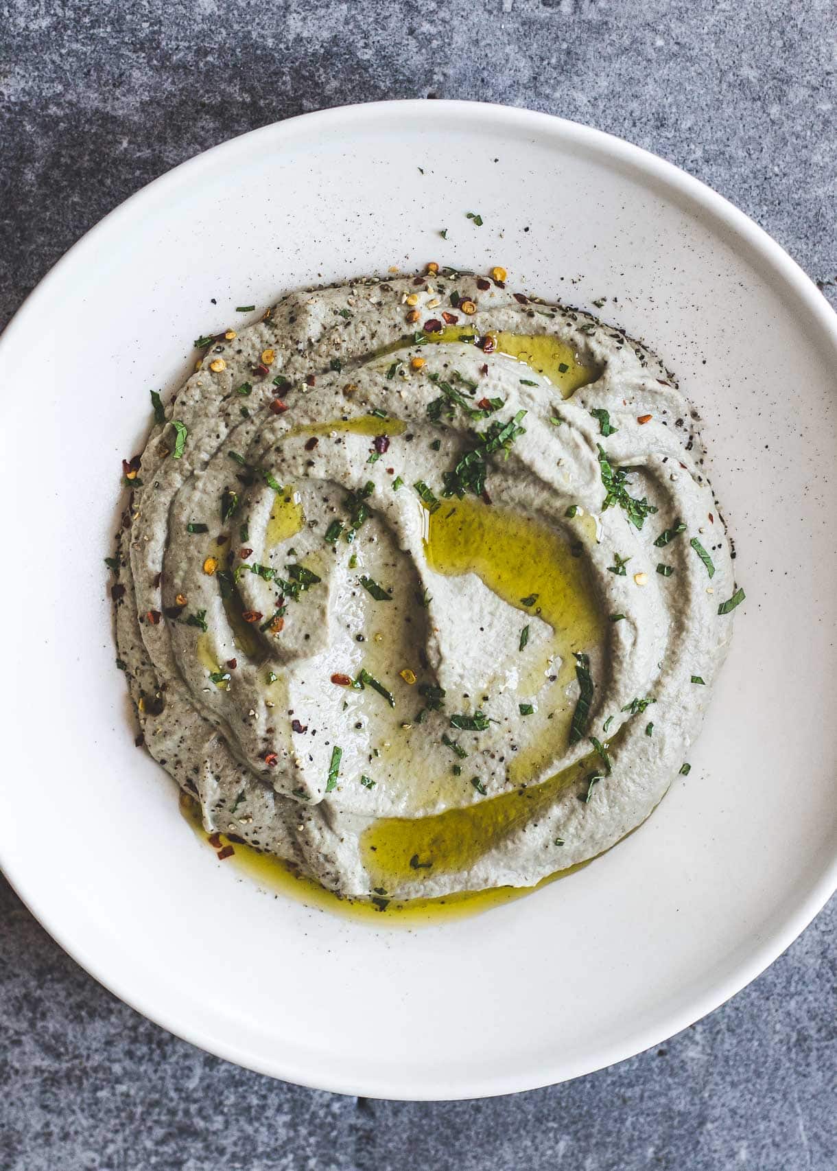 Minted Baba Ganoush (Roasted Eggplant Dip) -- vegan recipe