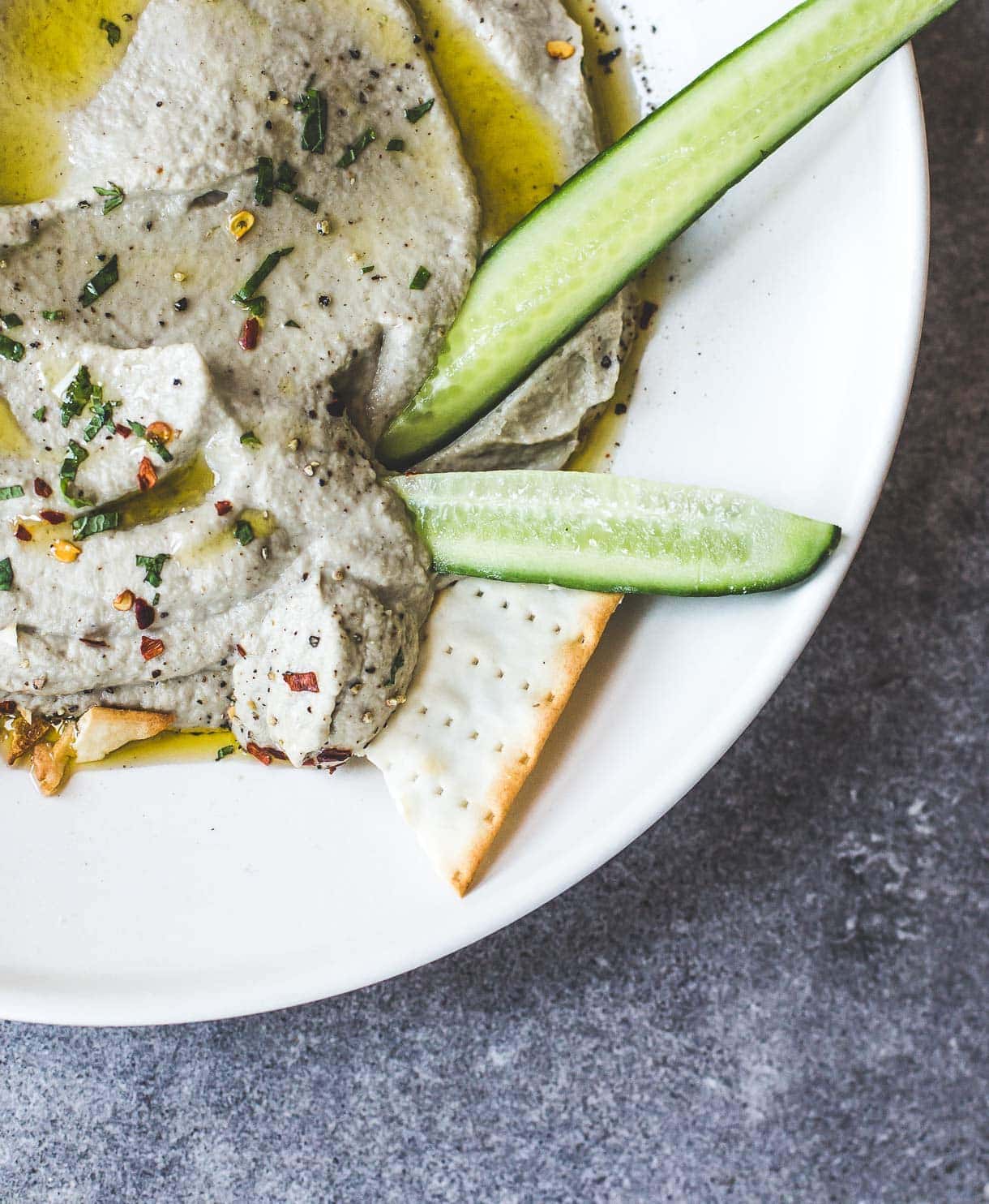 Minted Baba Ghanoush (Roasted Eggplant Dip) -- vegan recipe