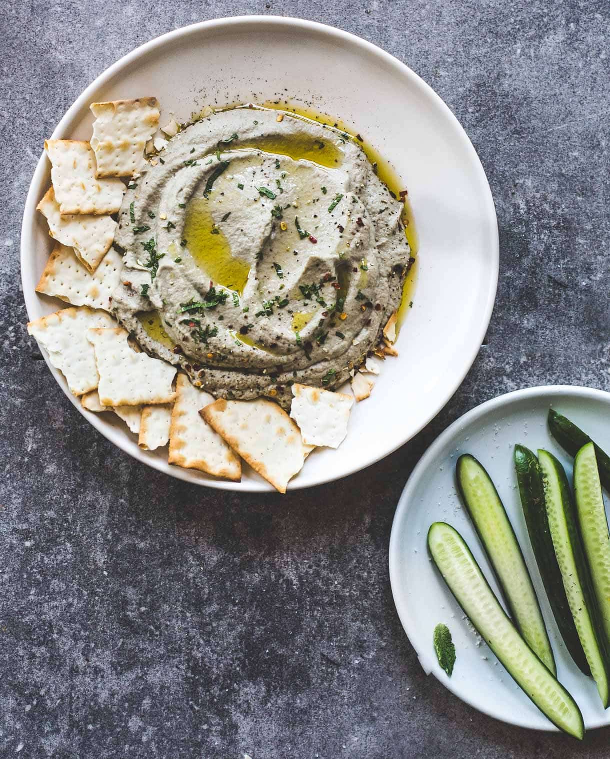 Minted Baba Ghanoush (Roasted Eggplant Dip) -- vegan recipe