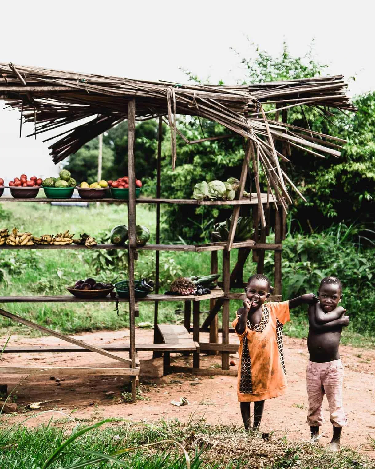 Nakivale Settlement, Uganda, Refugee Camp, children and vegetable stand