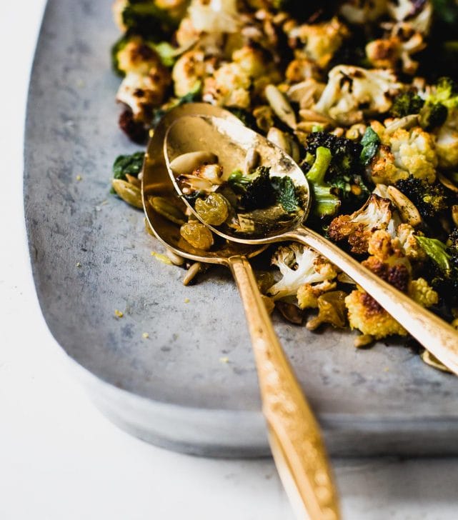 Warm Chopped Roasted Broccoli and Cauliflower Salad