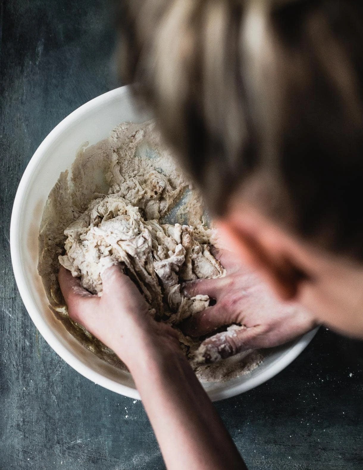 Mixing Sourdough Bread with Hands, Whole Wheat
