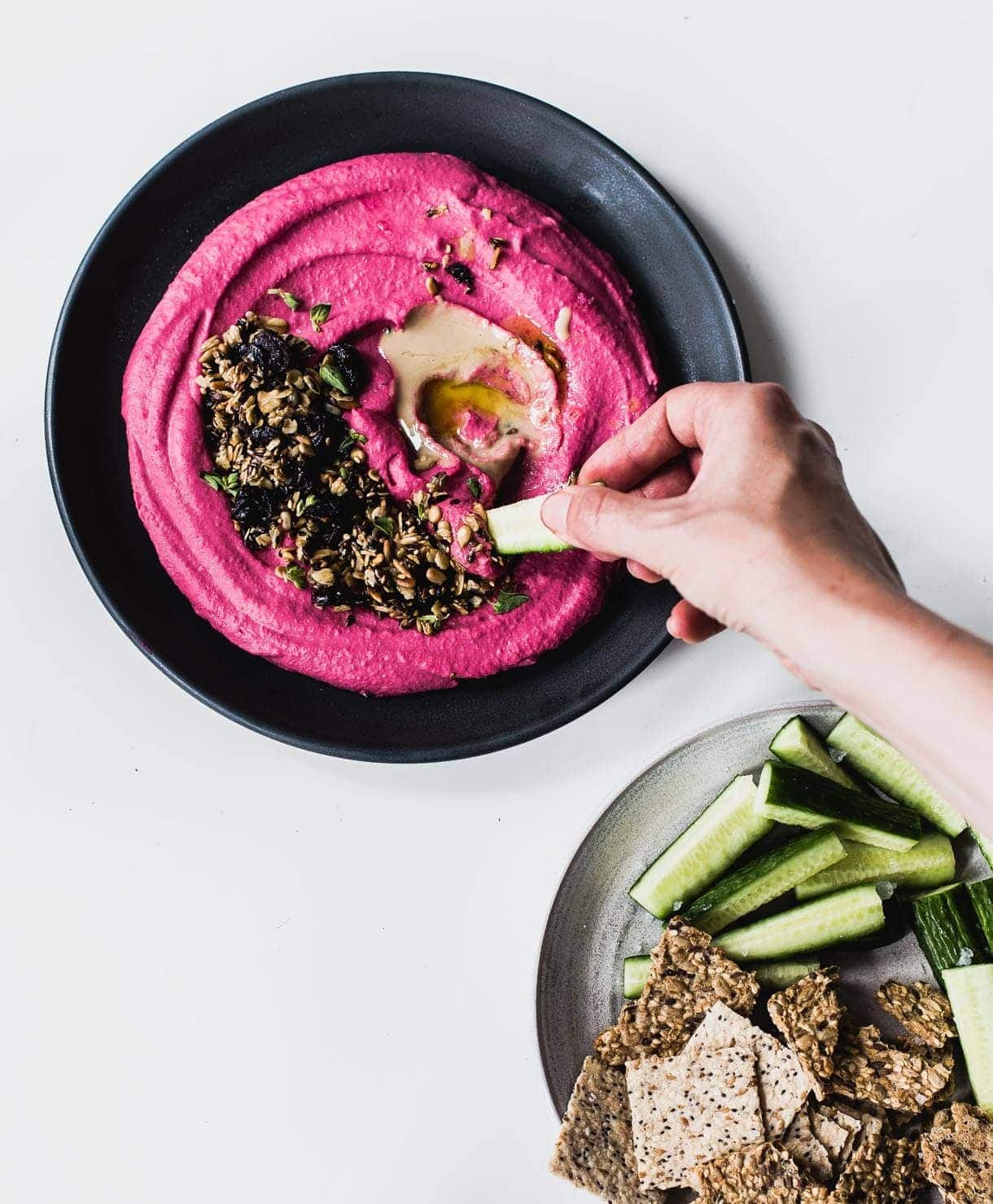 Creamy Beet Hummus with Seedy Oat Topping
