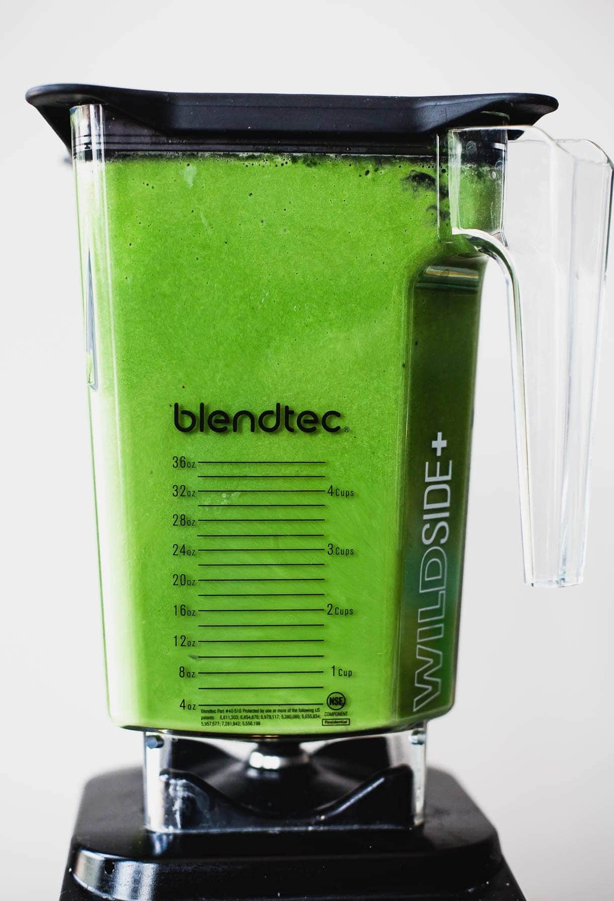 bright green soup in blendtec blender