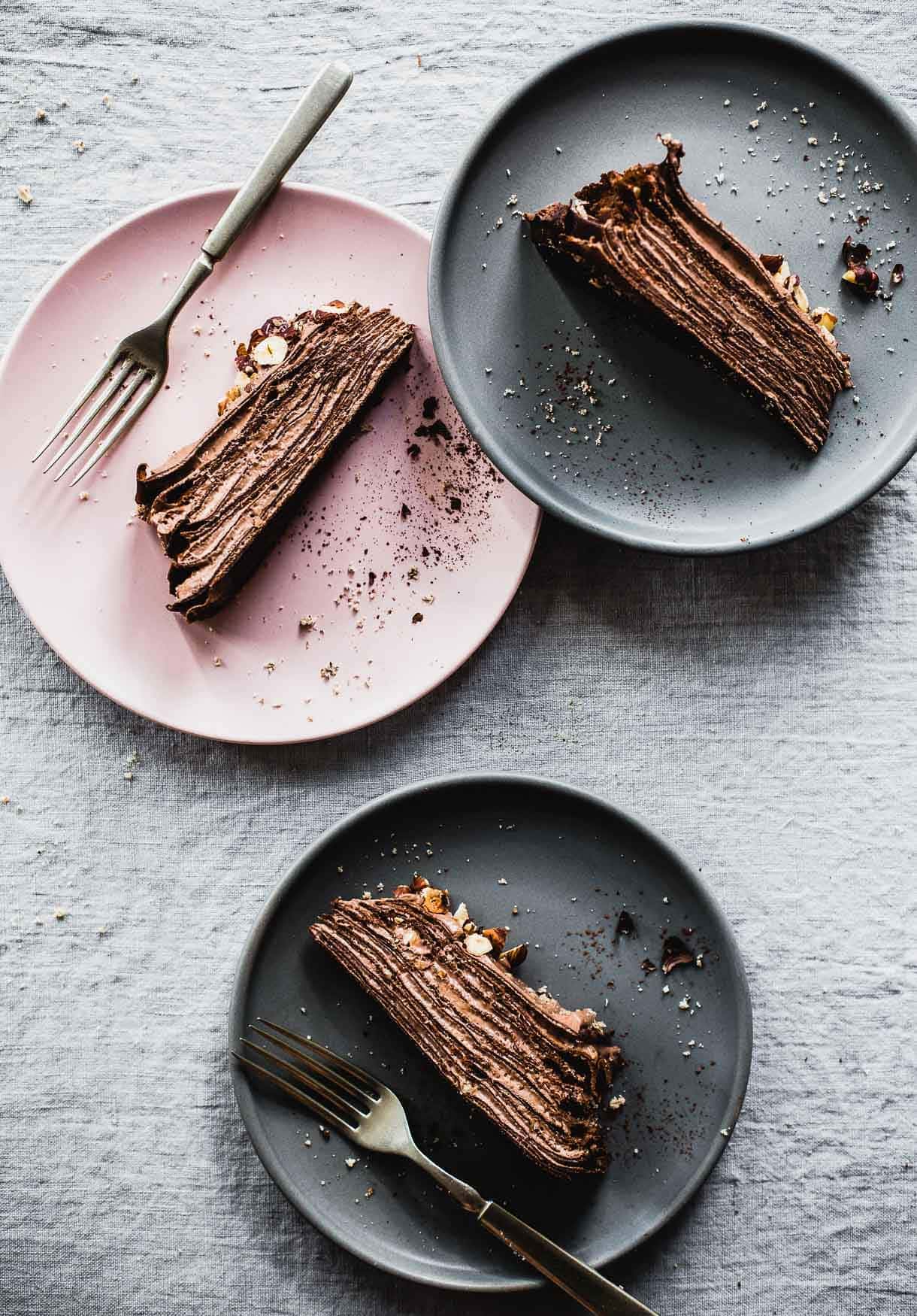 Gluten-Free Chocolate Crepe Cake with Hazelnut Cream