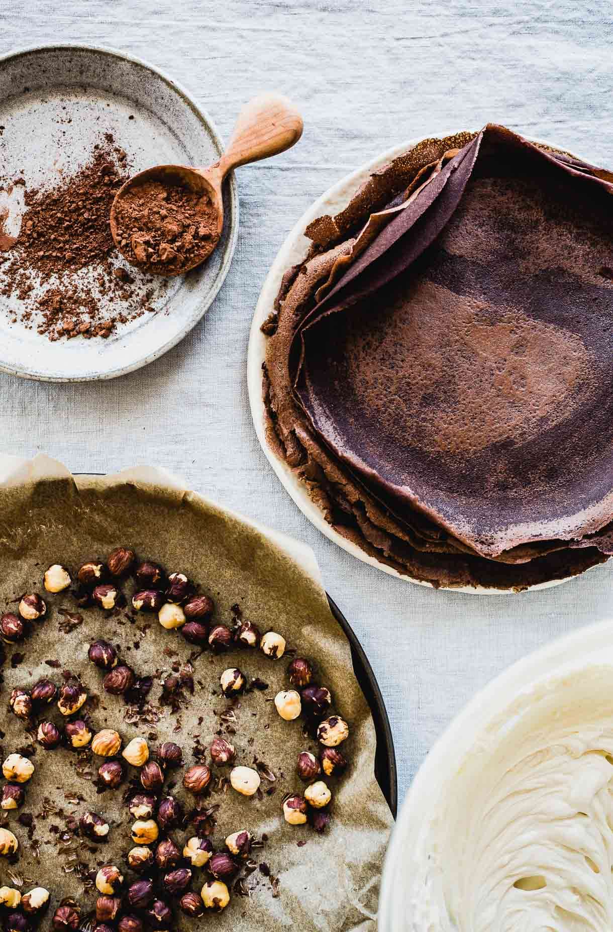 Gluten-Free Chocolate Crepe Cake with Hazelnut Cream