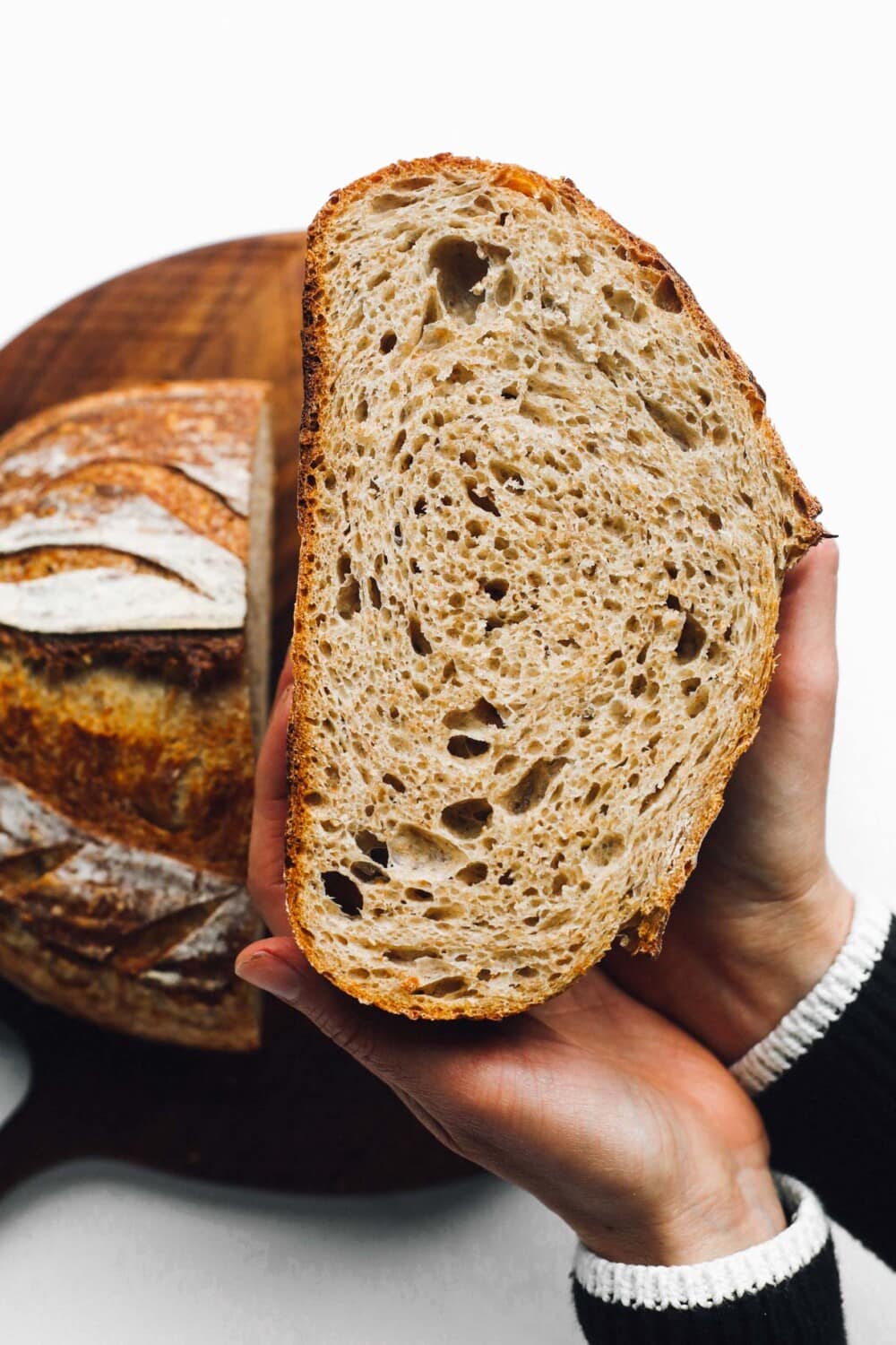 red fife sourdough bread cut in half showing crumb