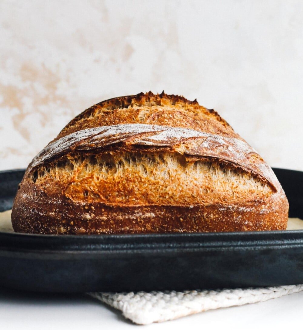 sourdough bread in a challenger bread pan