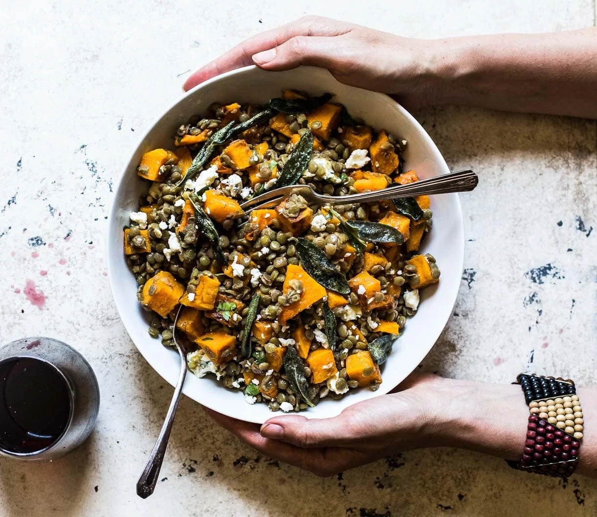 Lentils with Butternut Squash and Fried Sage