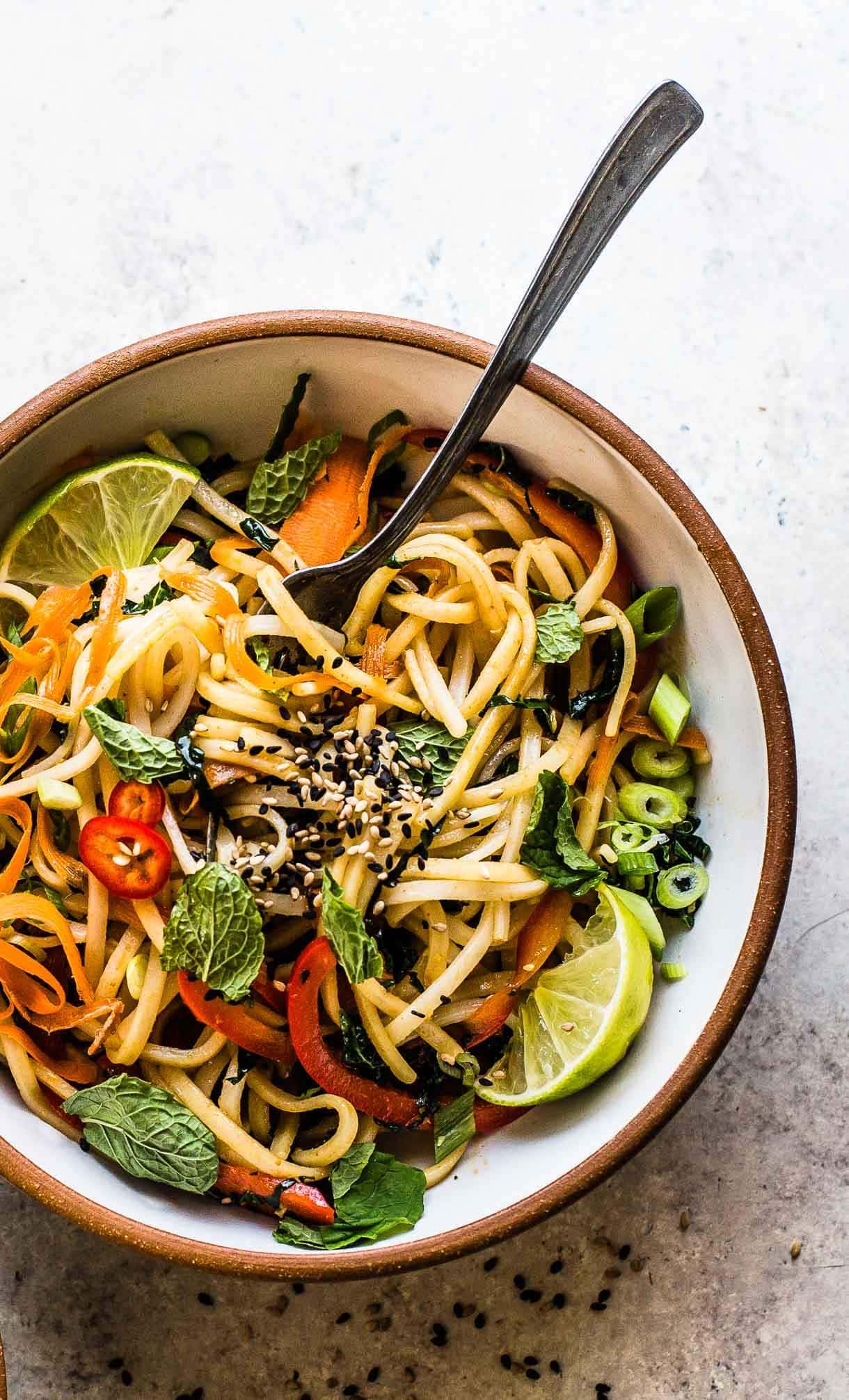 Sesame Thai Rice Noodles with Vegetables • vegan recipe