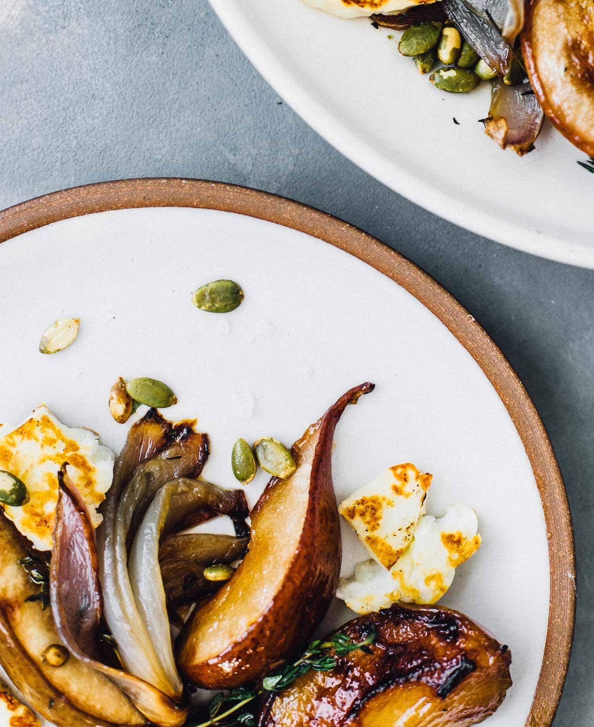 Baked Pears with Halloumi Cheese & Pepita Seeds