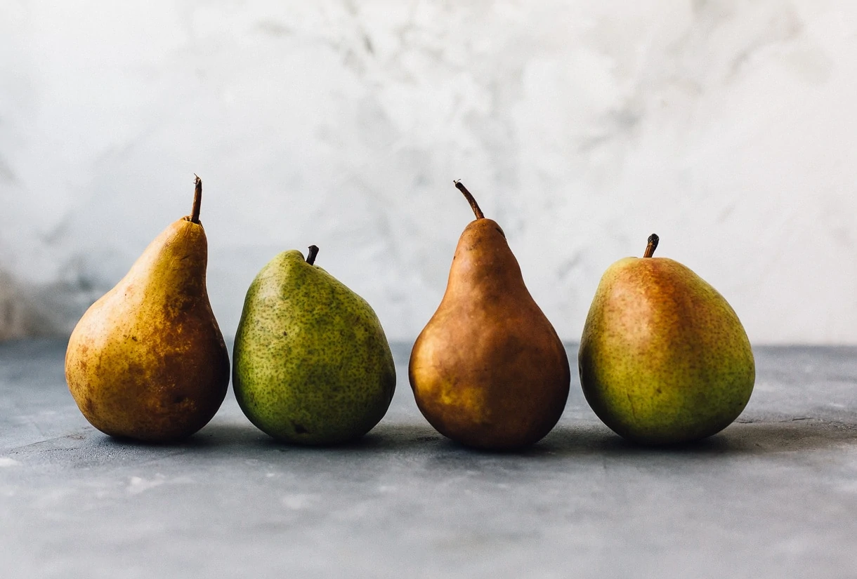 green danjou pears, bosc pears