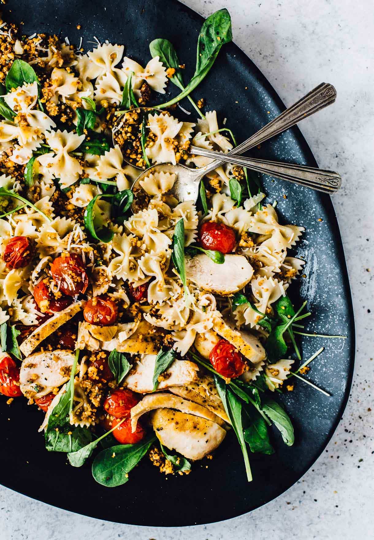 Bruschetta Chicken Pasta with Walnut Crumble