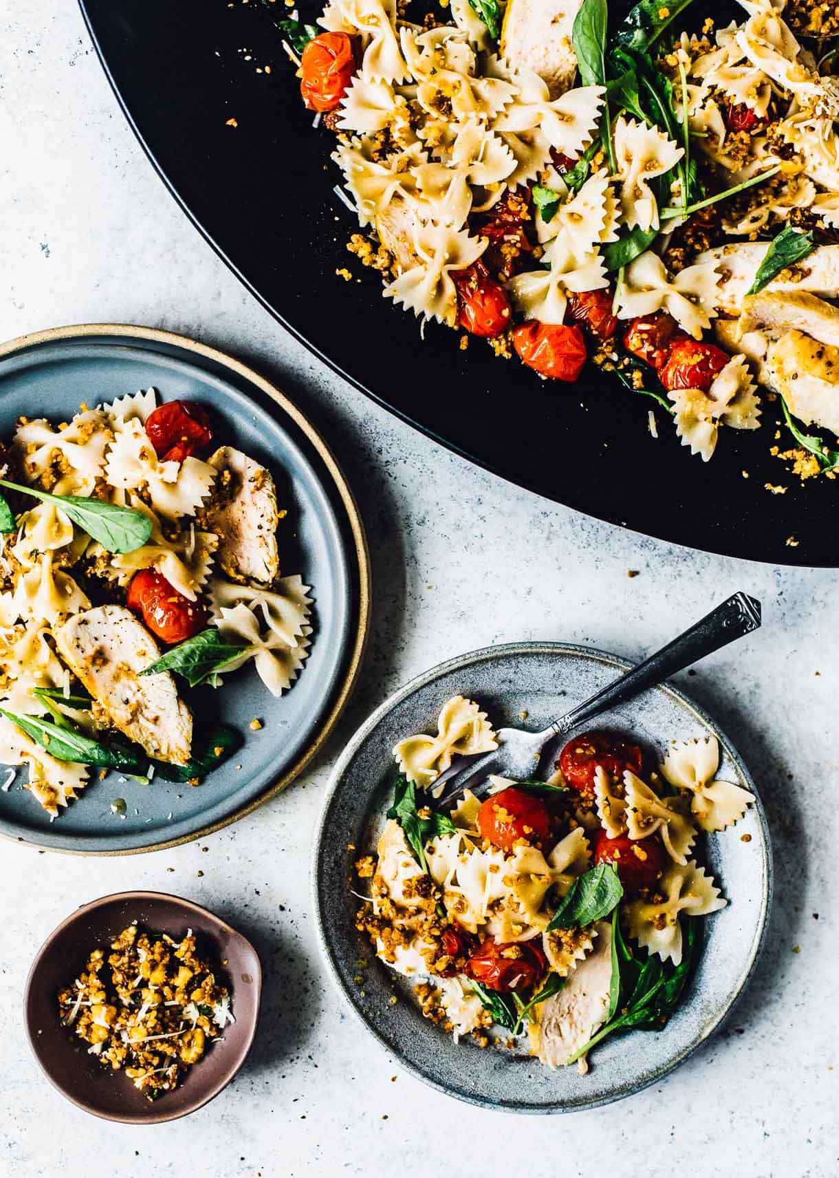 Healthy Chicken Pasta Salad with Walnut Crumble