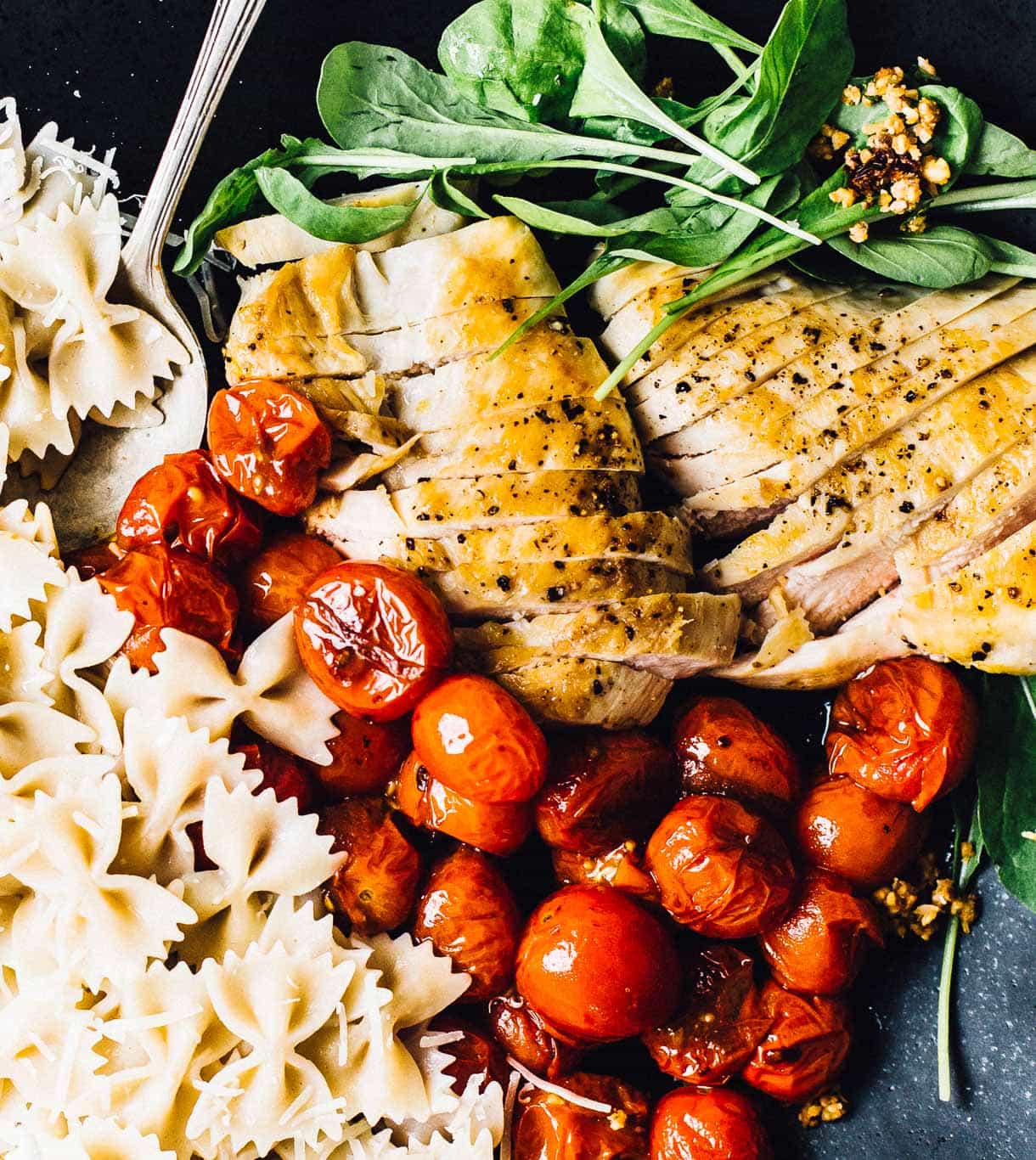 Bruschetta Chicken Pasta Salad With Walnut Parmesan Crumble