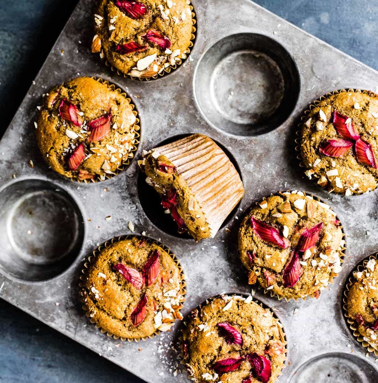 Easy Rhubarb Muffins made with almond flour