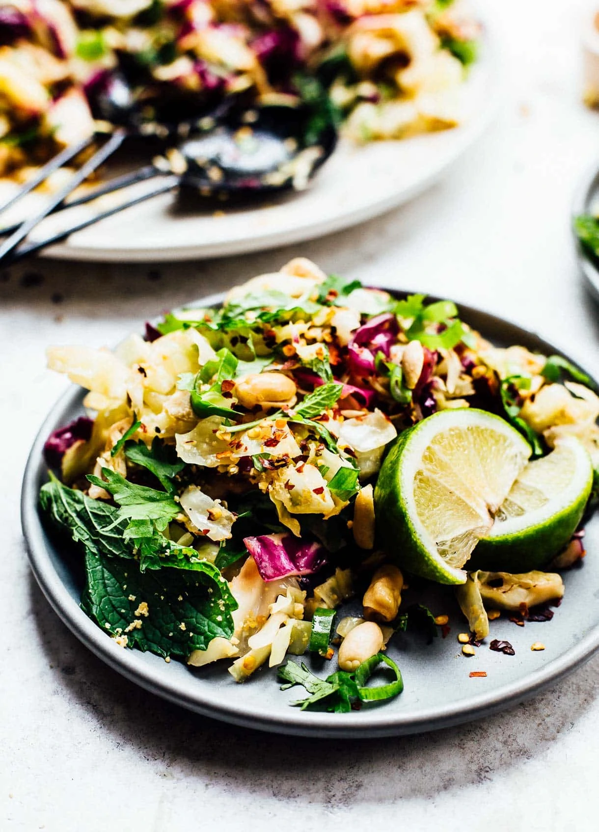 Grilled Asian Cabbage Salad with fresh herbs