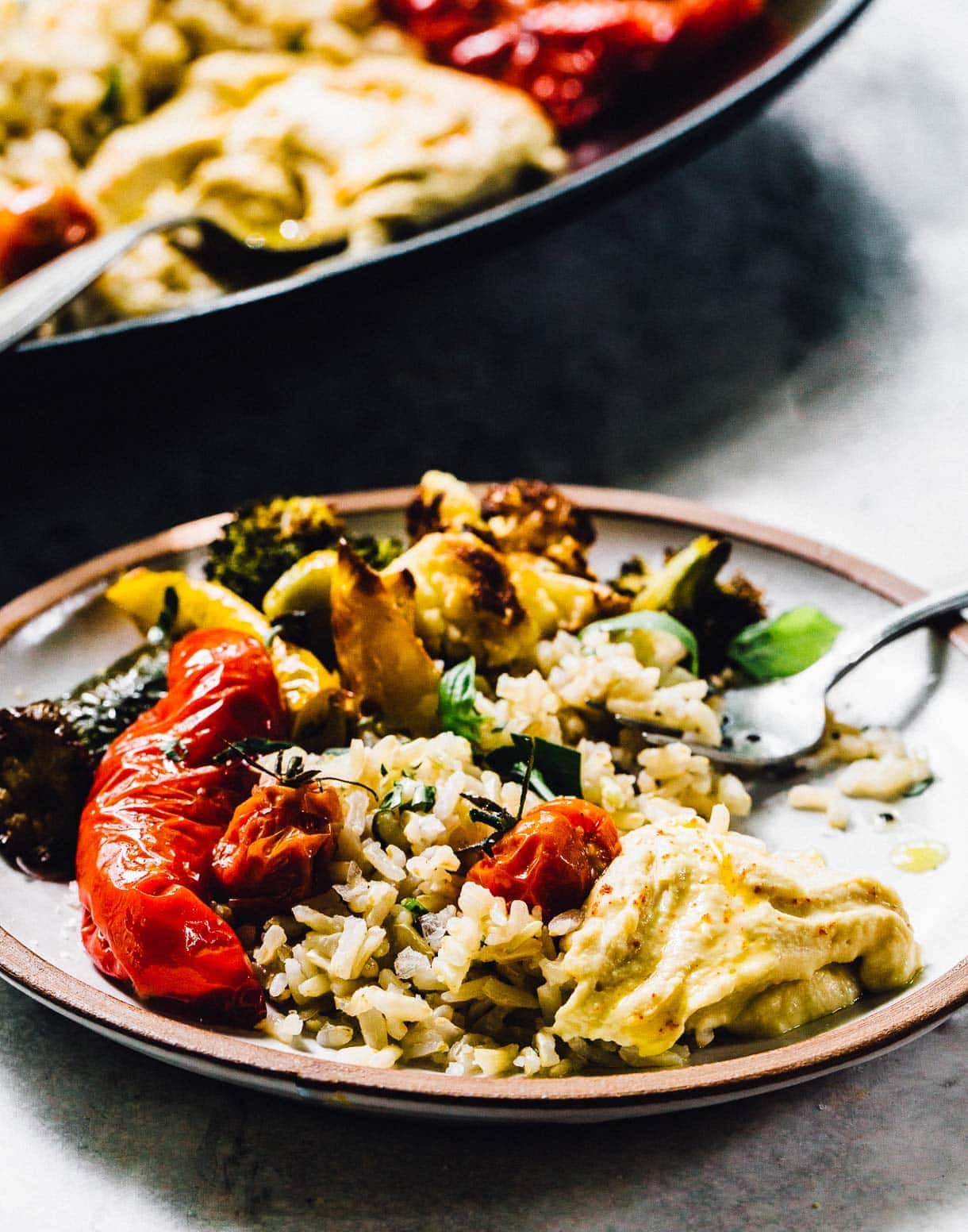 Hummus Platter with roasted vegetables and rice