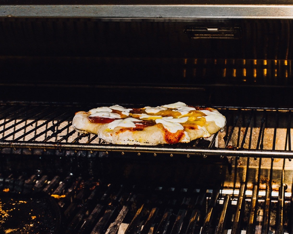 pizza on a grill