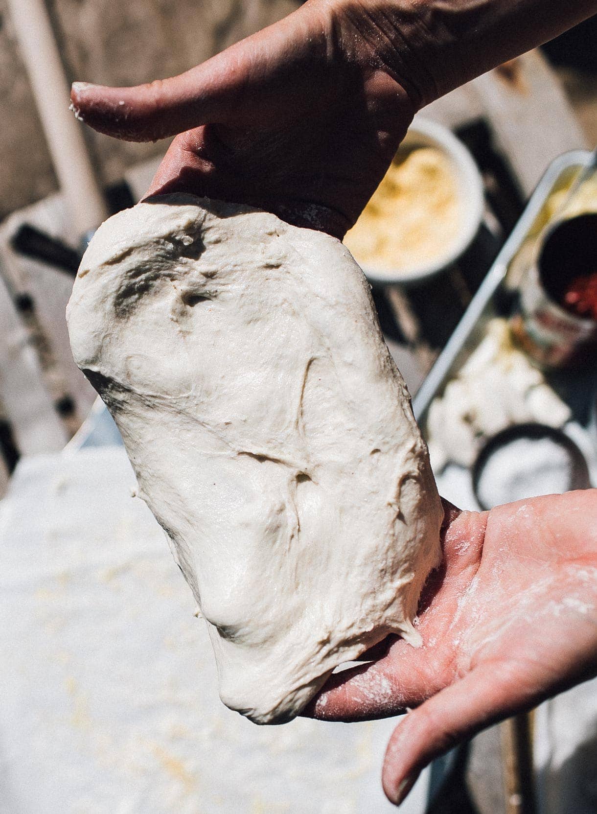 stretching sourdough pizza crust