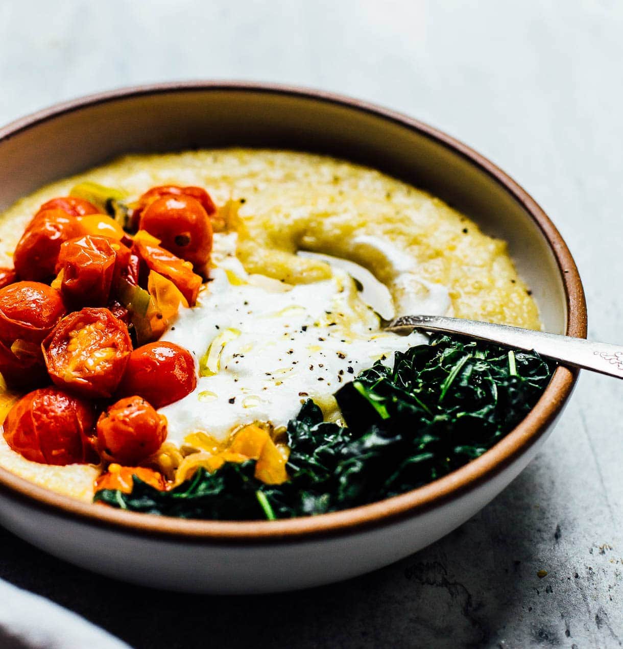 yogurt whipped soft #polenta bowls with summer vegetables