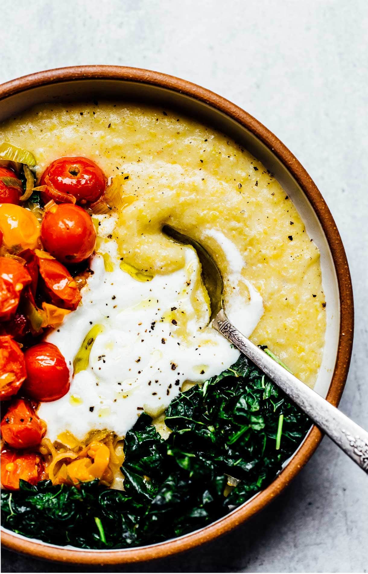 Yogurt Whipped Soft Polenta Bowls