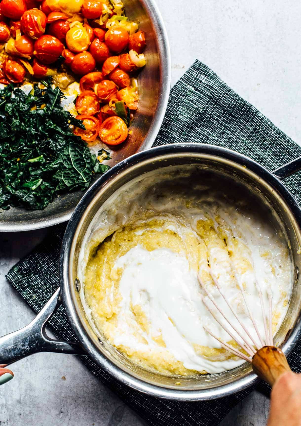 yogurt whipped soft polenta, super creamy!