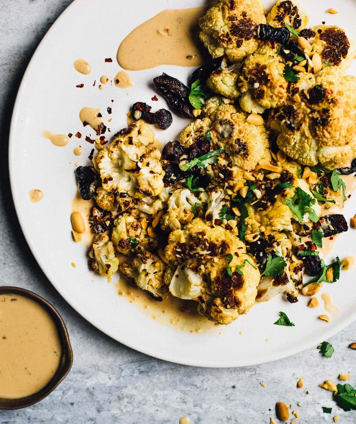 Roasted Cauliflower with peanut sauce -- low carb