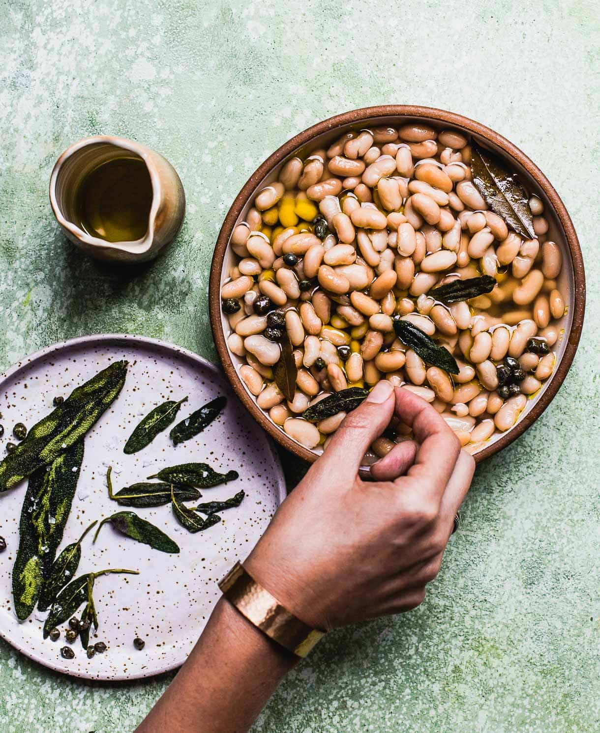 The best tuscan white beans! with fried sage and capers.