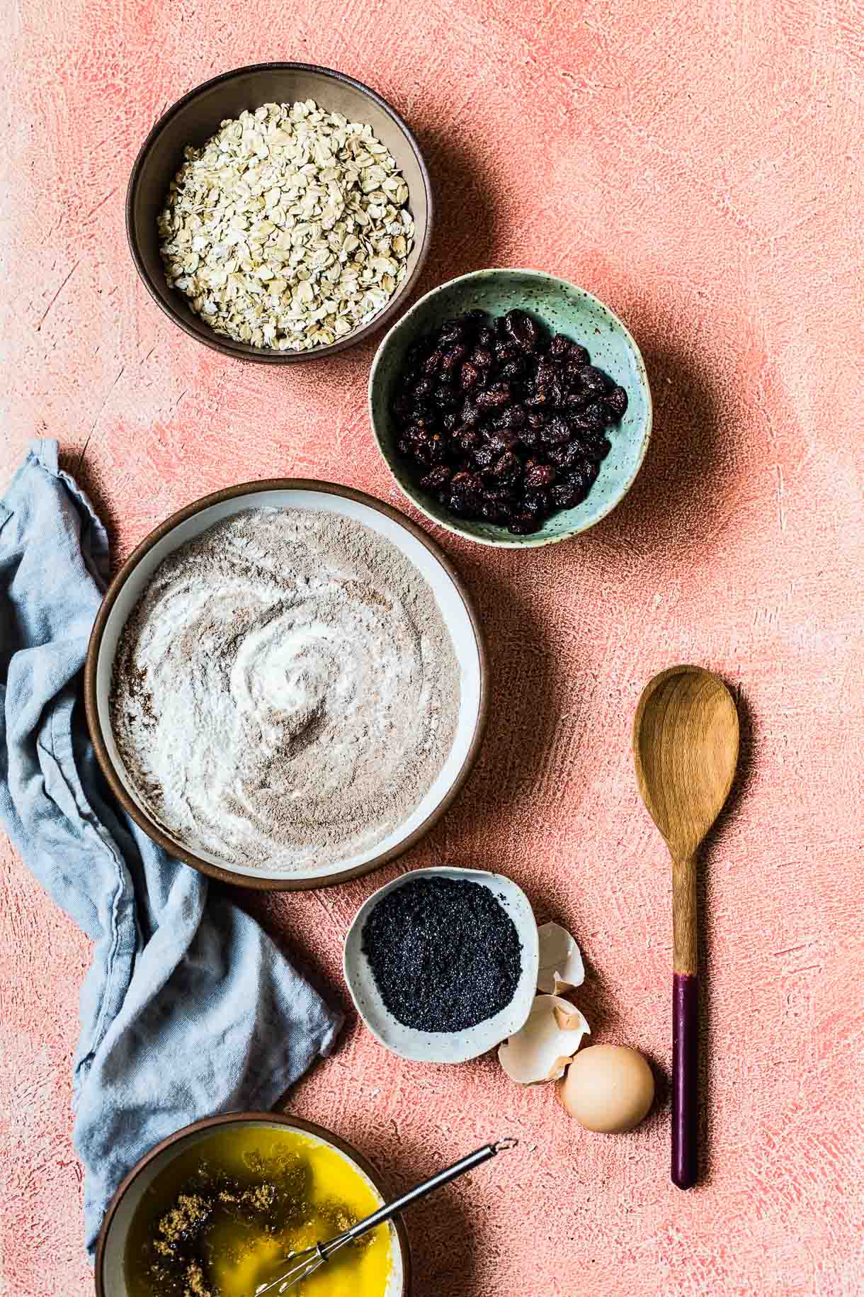 baking ingredients for Cranberry Poppy Seed Gluten Free Oatmeal Cookies (recipe)