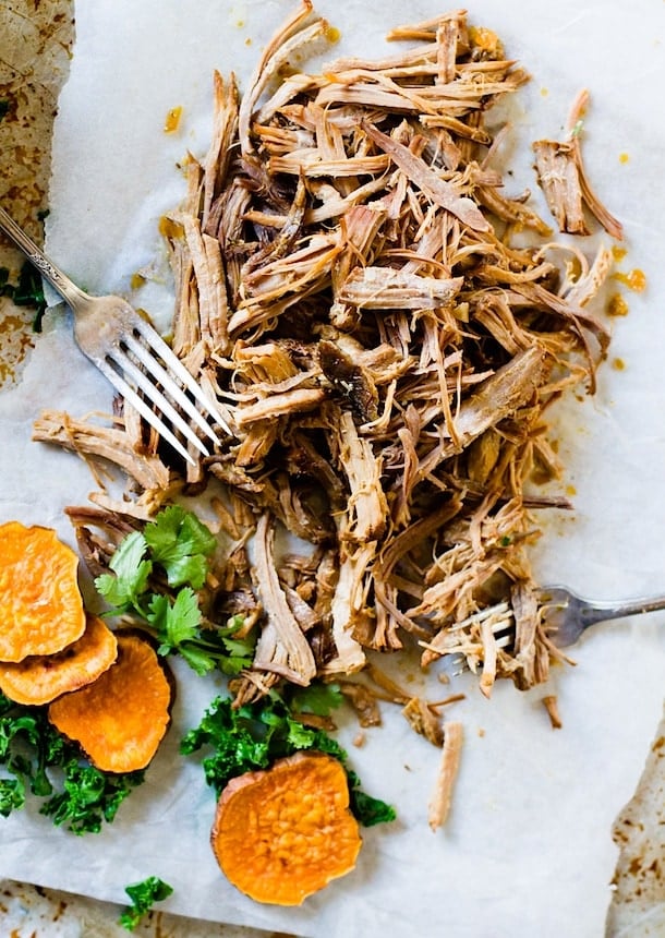 cuban pulled pork shredded with a fork.