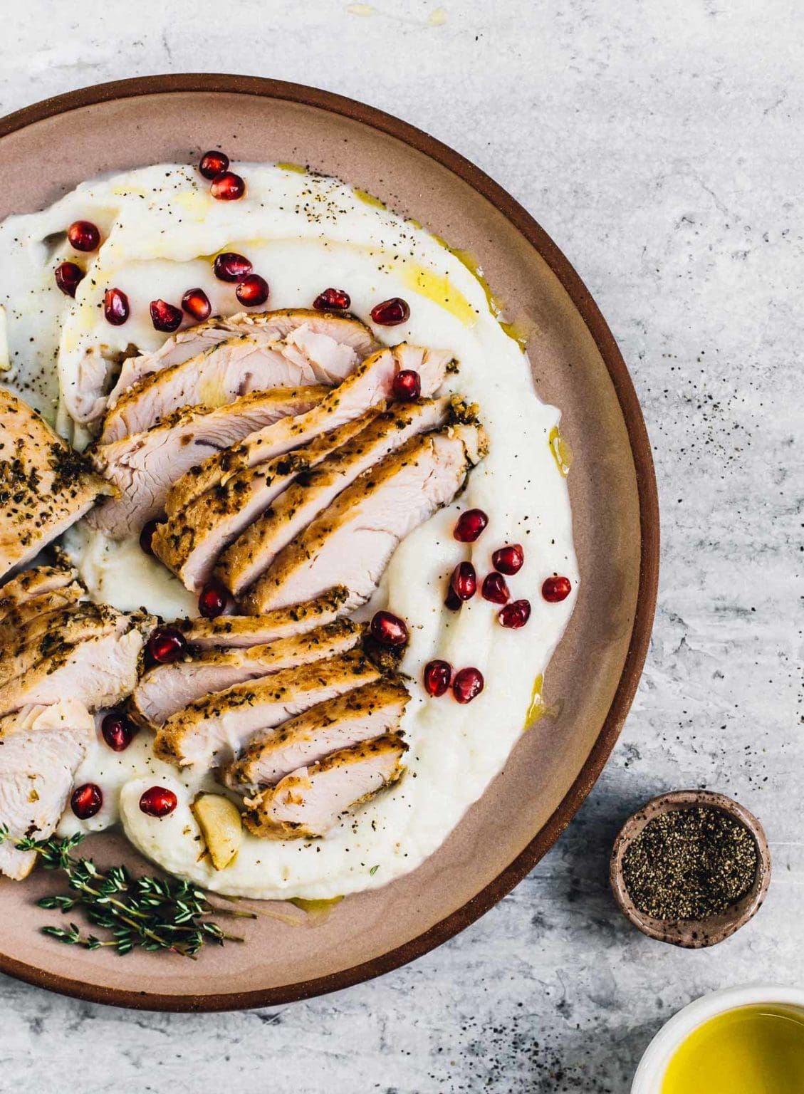 Marinated Turkey Breast Tenderloin with Garlic Cauliflower Puree