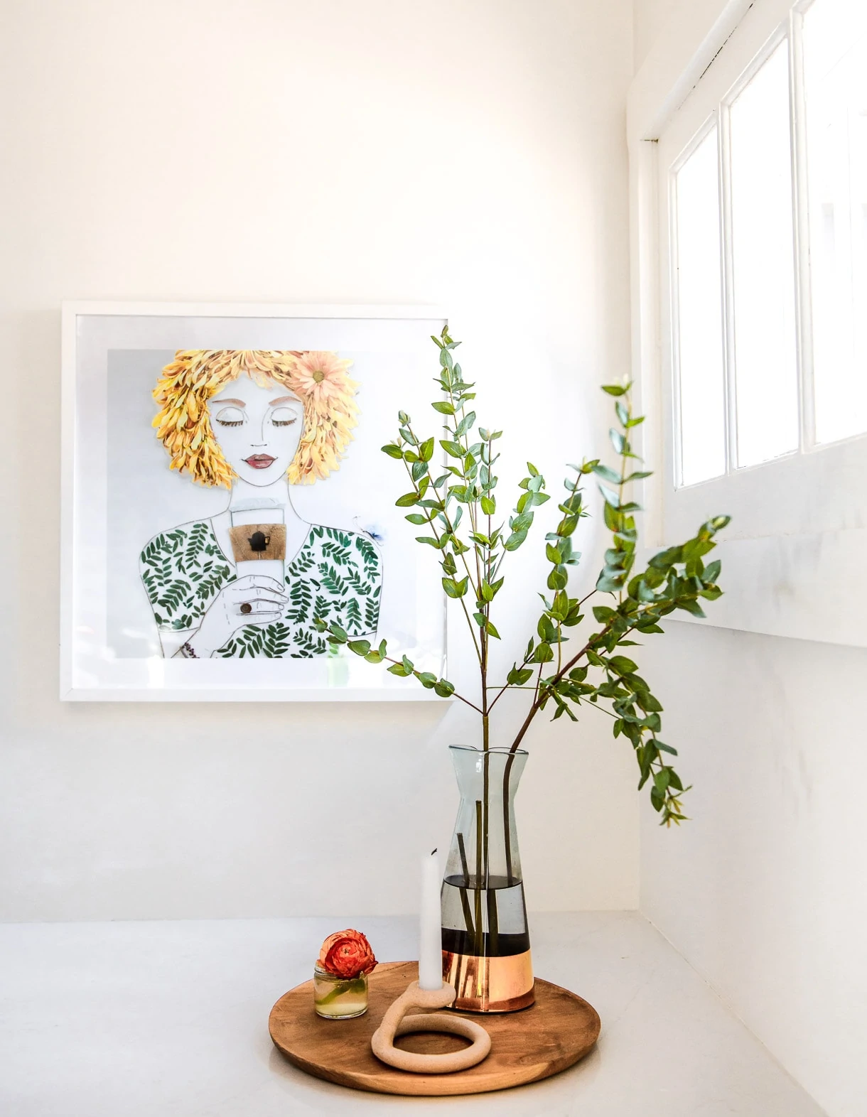 kitchen coffee nook with art on the wall 