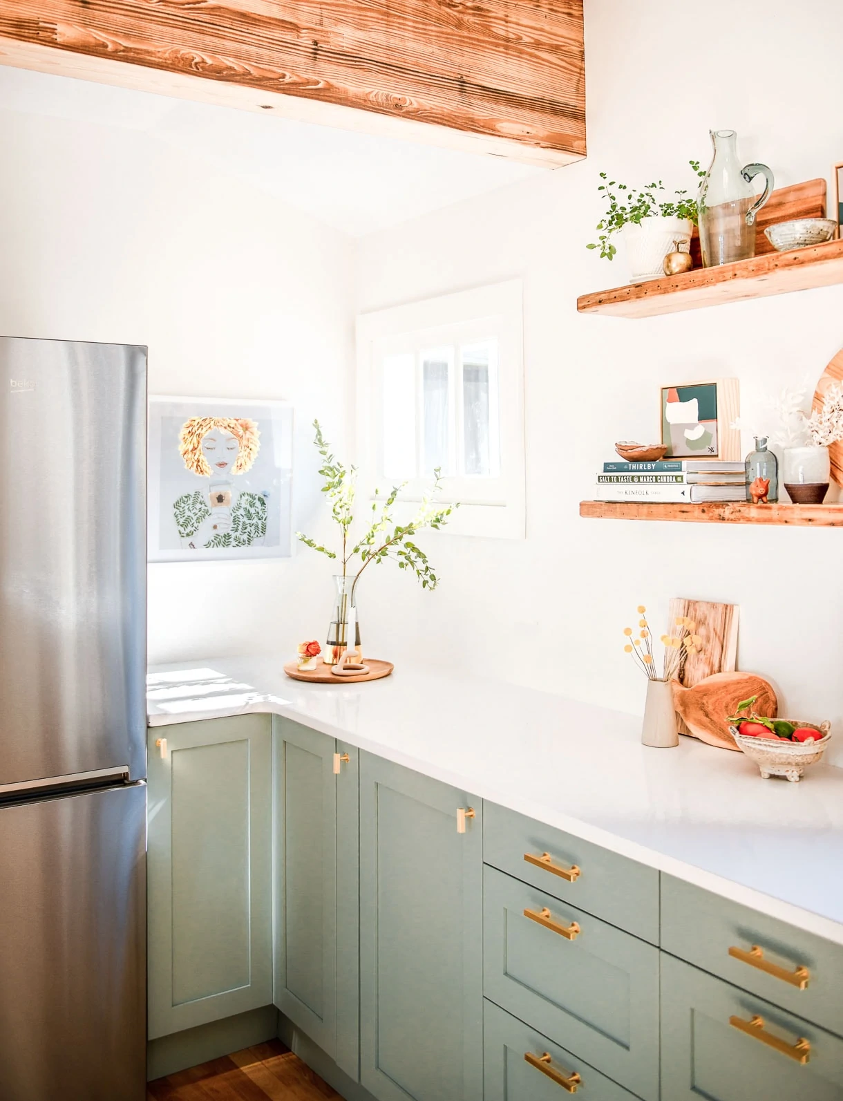 sage green kitchen cabinets, white kitchen