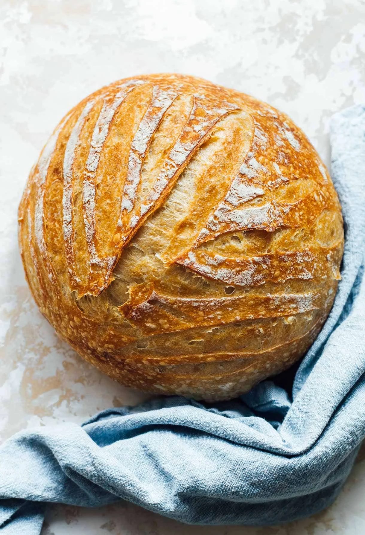 Sourdough Bread Boule with a linen