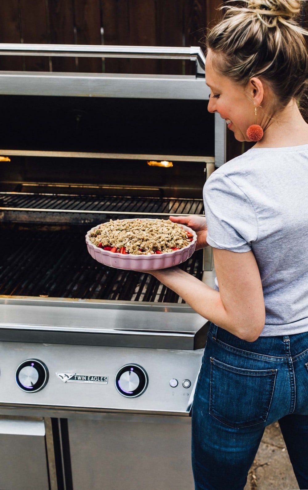 rhubarb crisp on the grill